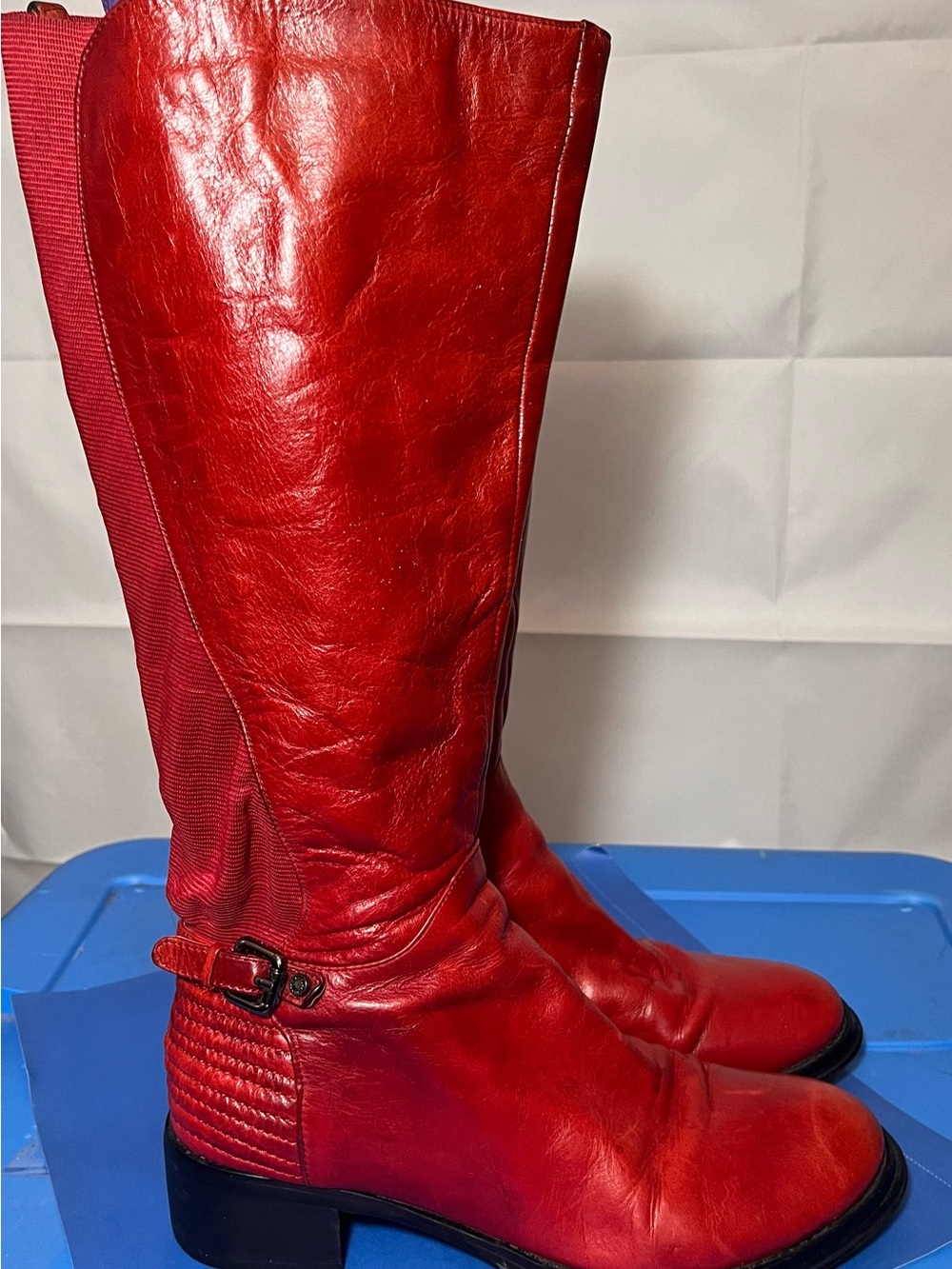 RUDSAK Red Leather Knee-High Heeled Boots